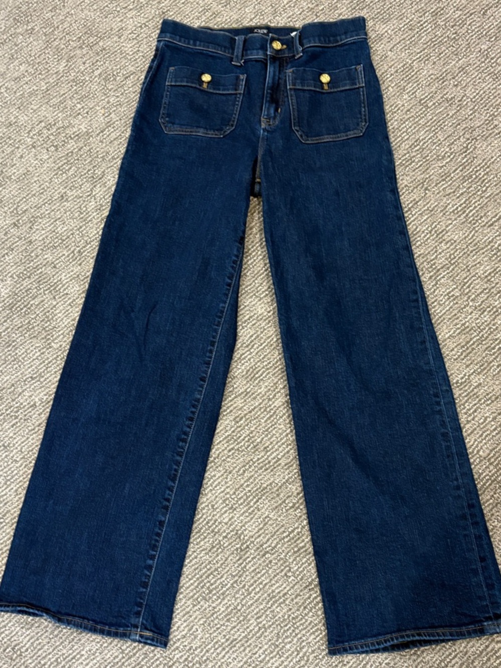 J. Crew Dark Blue Wide-Leg Jeans with Front Patch Pockets